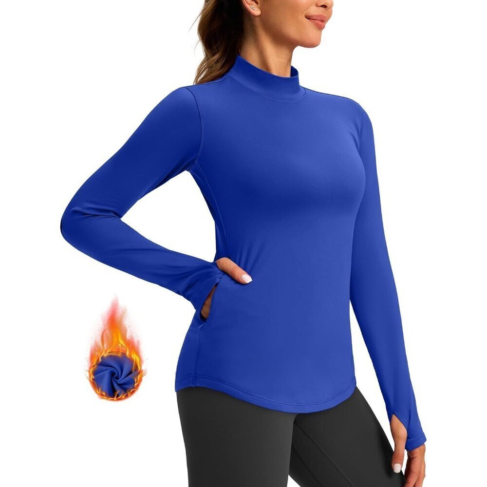 Women's Thermal Fleece Top Long Sleeve Mock Neck Zip Pocket Active Wear